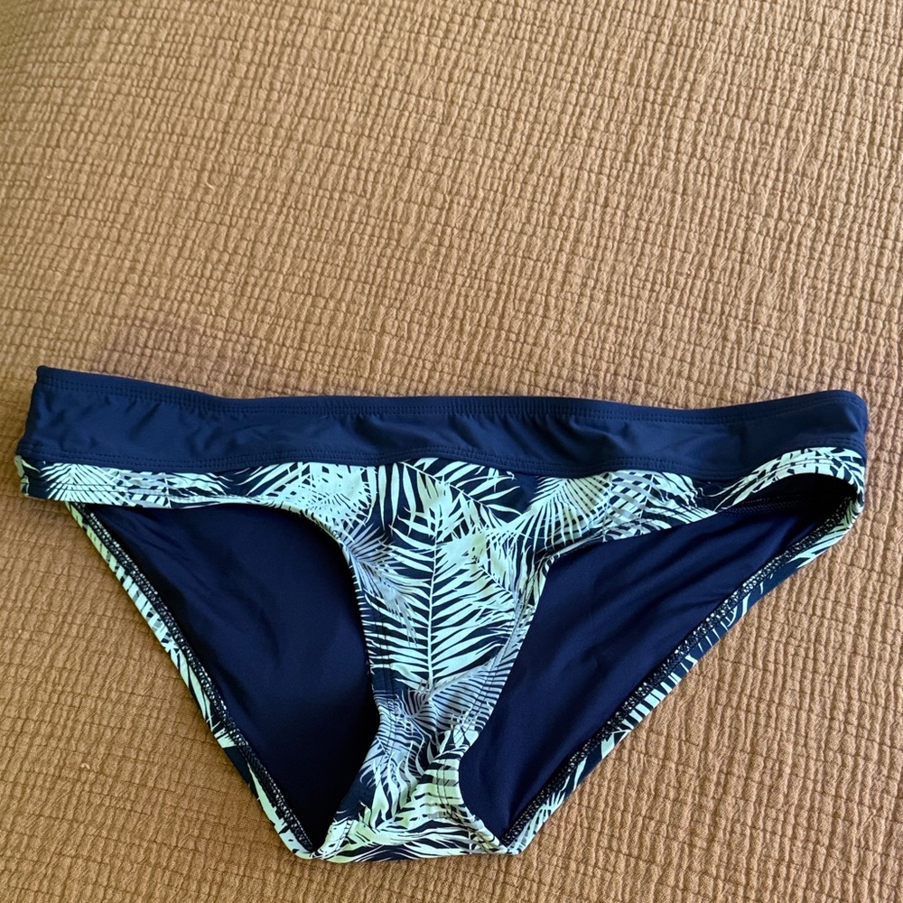 Carve Designs Navy Bikini Bottom with white Leaf Print